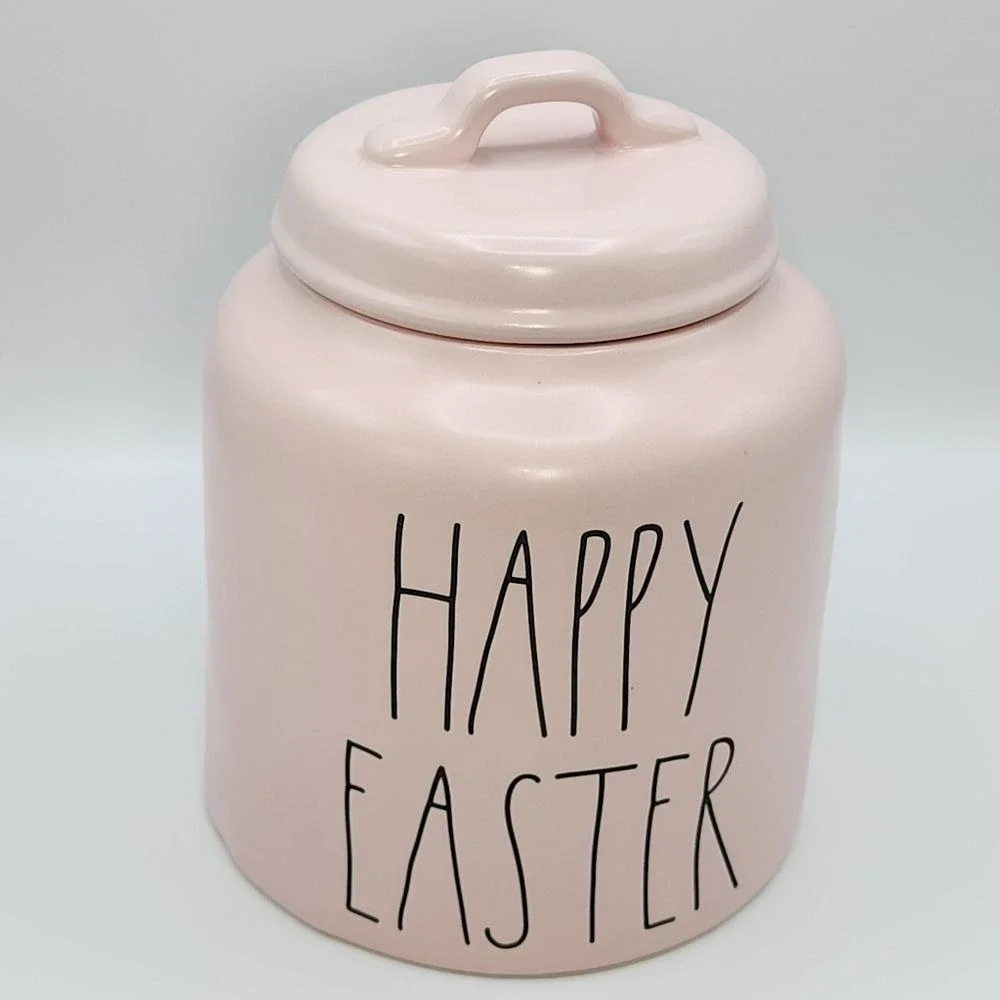 Rae Dunn Happy Easter Pink Ceramic Canister Cookie Jar 8.5in Artisan